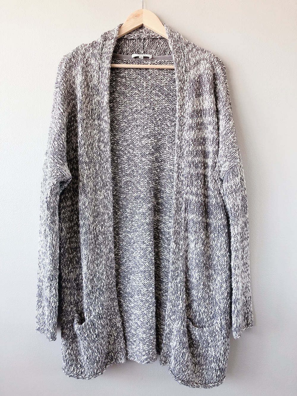 Aritzia Talula  Marled Open-Front Knit Cardigan Gray/Cream long sweater